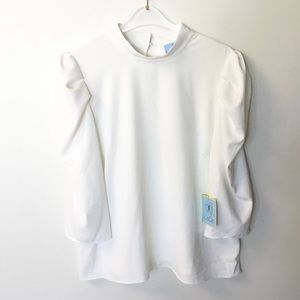 NWT CeCe Puff Sleeve Mock Neck 3/4 Sleeves Blouse - Ivory - XL